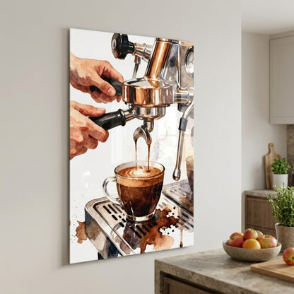 Watercolor Barista Espresso Dikey Cam Tablo