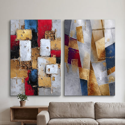 Modern Soyut Altın Sanat Dikey 2'li Set Cam Tablo