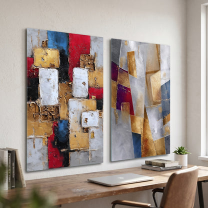 Modern Soyut Altın Sanat Dikey 2'li Set Cam Tablo