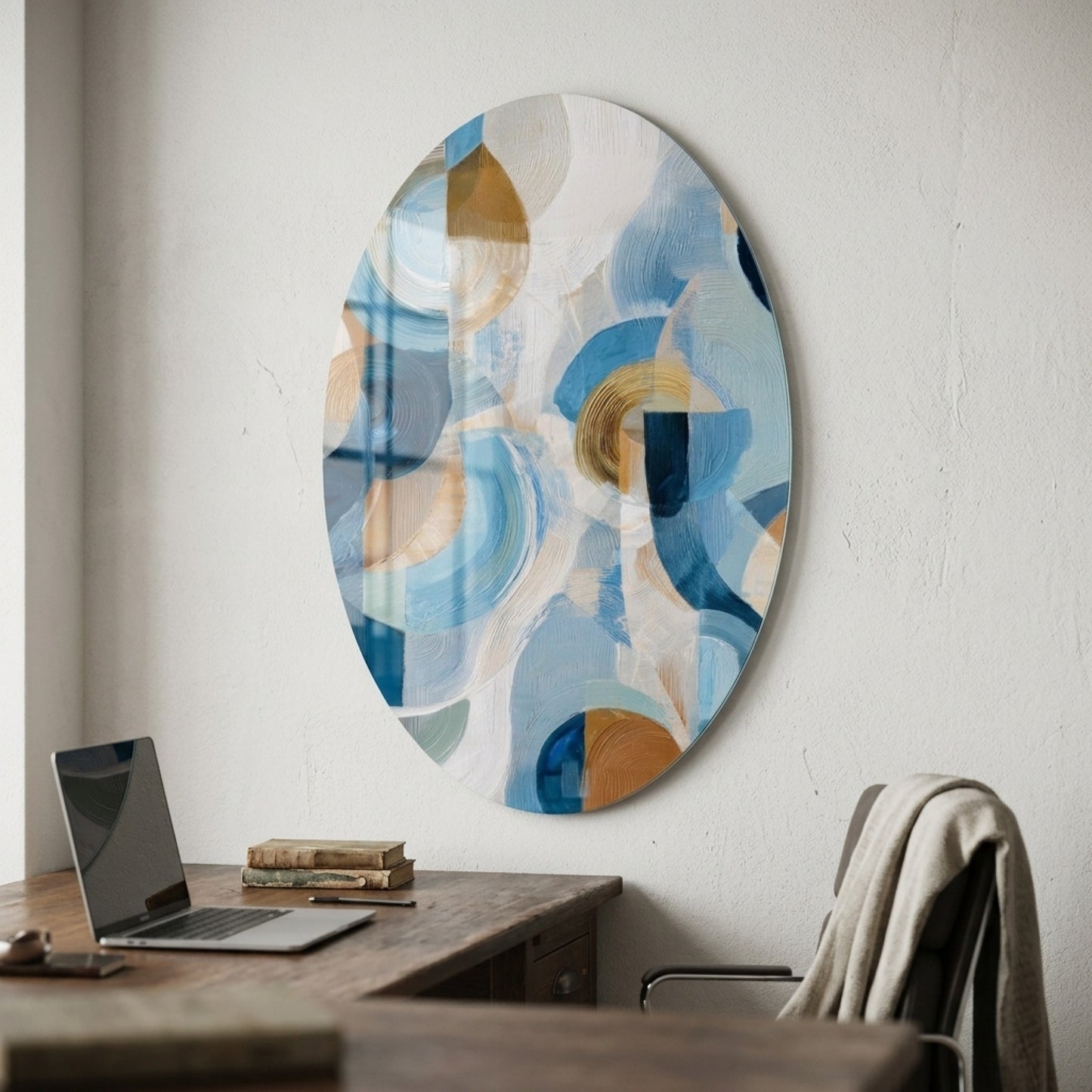 Modern Oval Geometrik Soyut Oval Dikey Cam Tablo