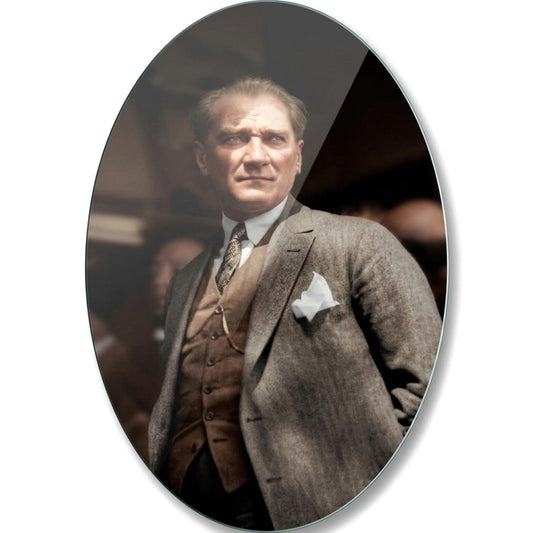 Gazi Mustafa Kemal Atatürk Oval Portre Oval Dikey Cam Tablo