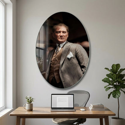 Gazi Mustafa Kemal Atatürk Oval Portre Oval Dikey Cam Tablo