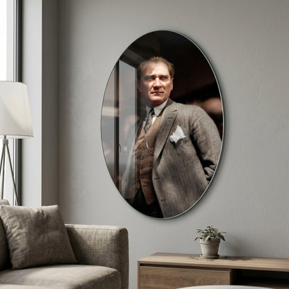 Gazi Mustafa Kemal Atatürk Oval Portre Oval Dikey Cam Tablo