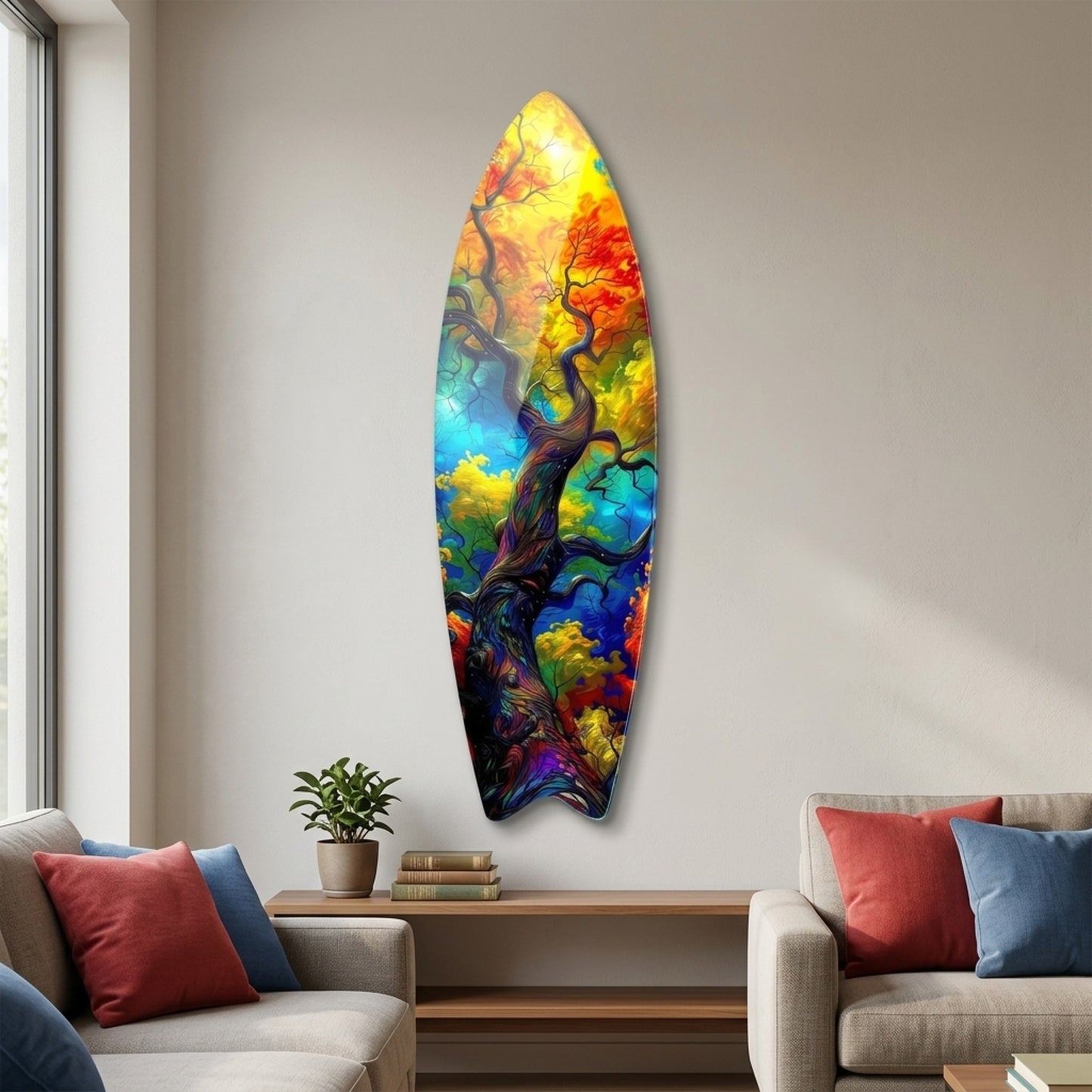 Renkli Hayat Ağacı Soyut Sanat Surf Board Cam Tablo