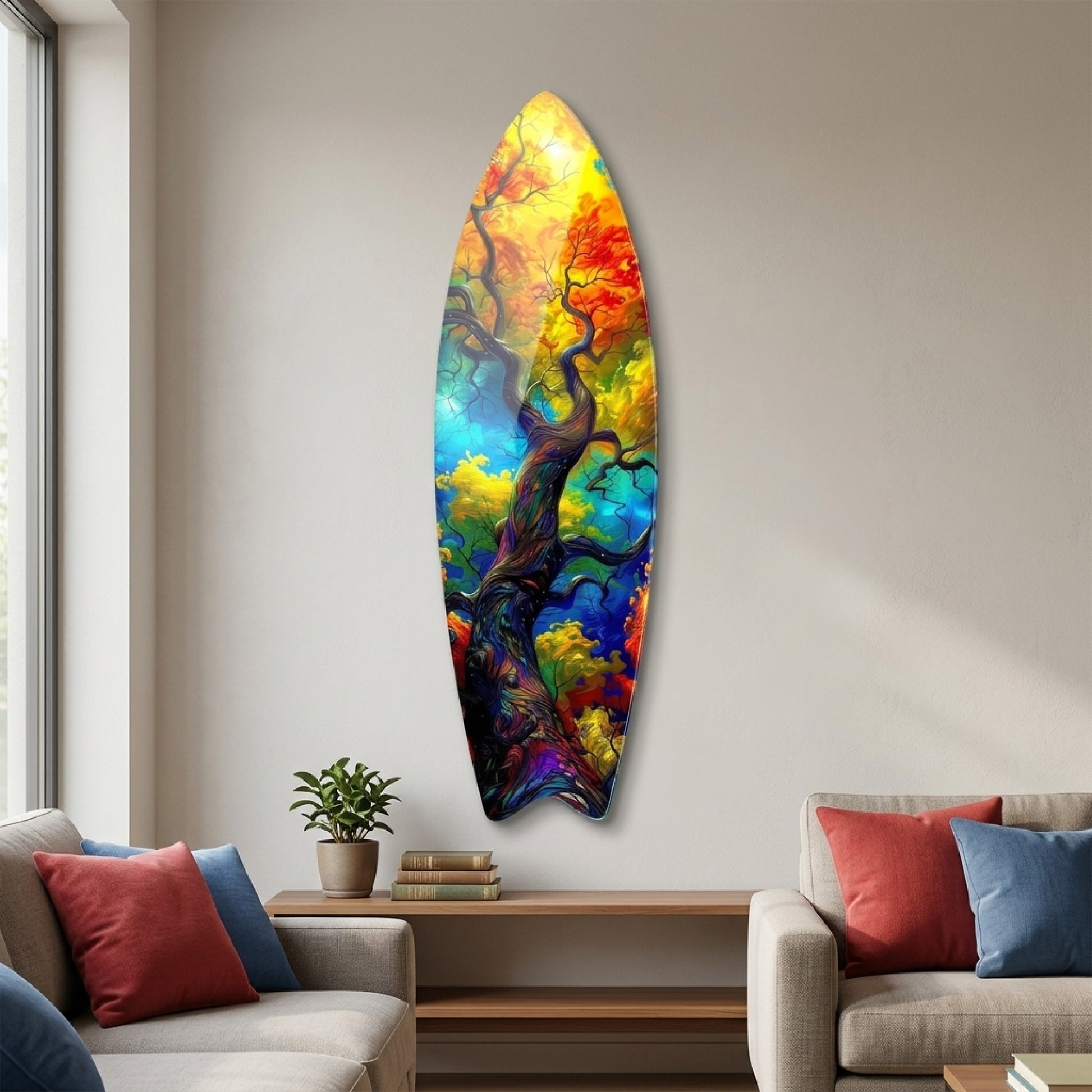 Renkli Hayat Ağacı Soyut Sanat Surf Board Cam Tablo