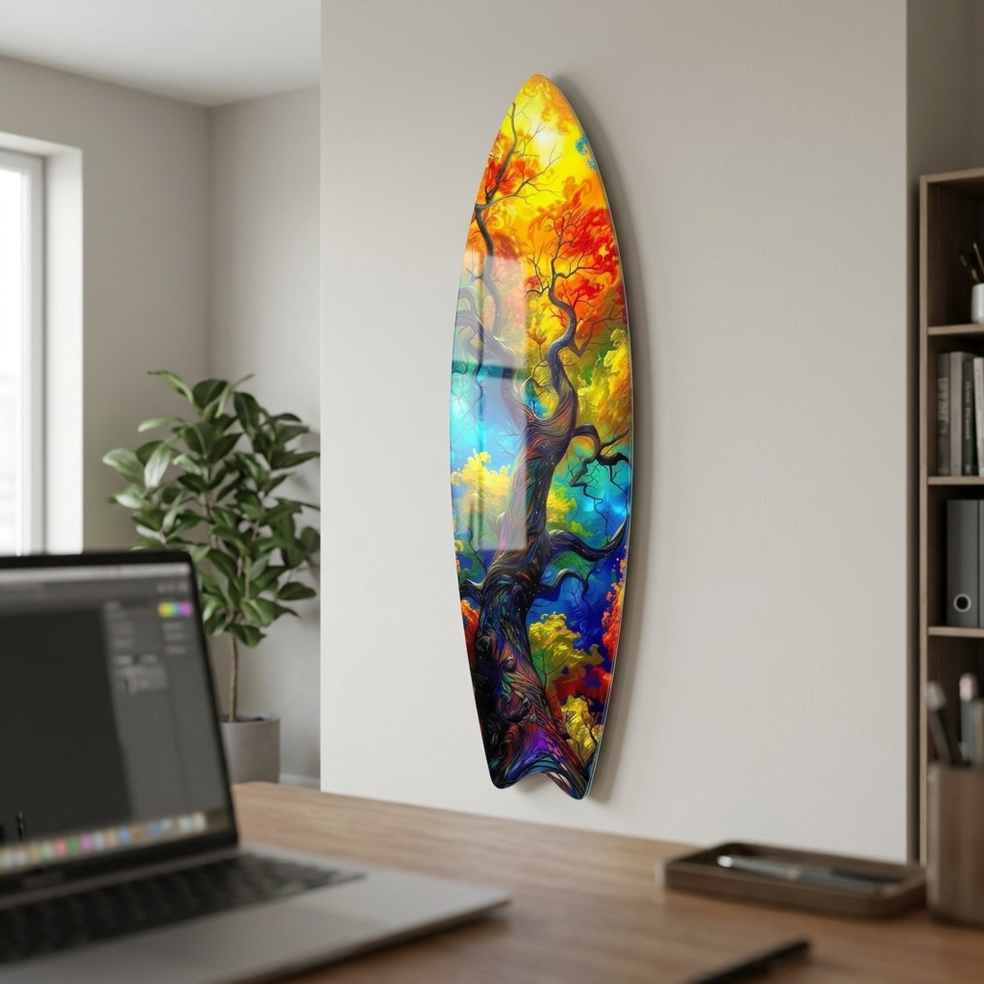 Renkli Hayat Ağacı Soyut Sanat Surf Board Cam Tablo