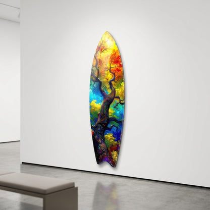 Renkli Hayat Ağacı Soyut Sanat Surf Board Cam Tablo