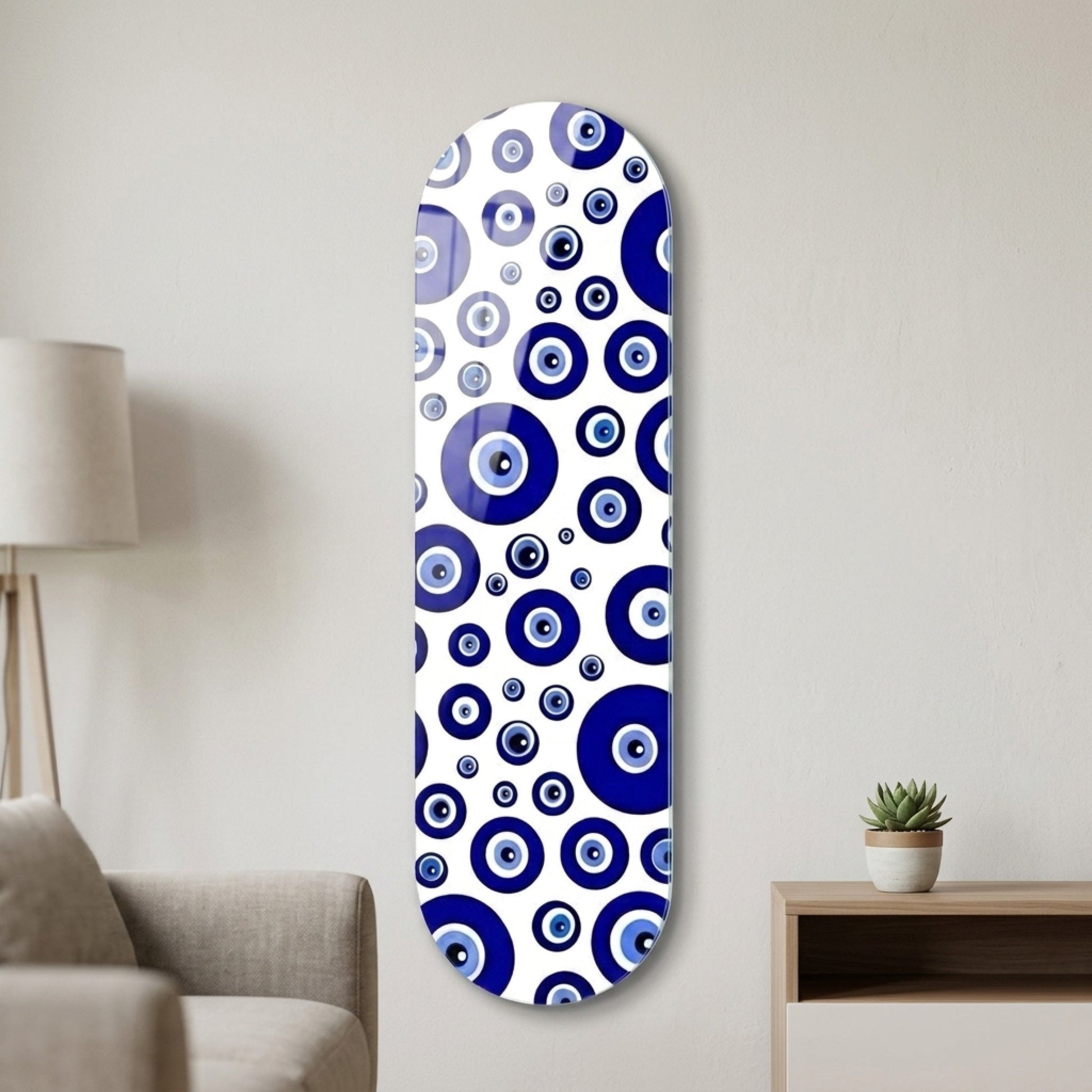 Modern Nazar Boncuğu Desenli Skate Board Cam Tablo