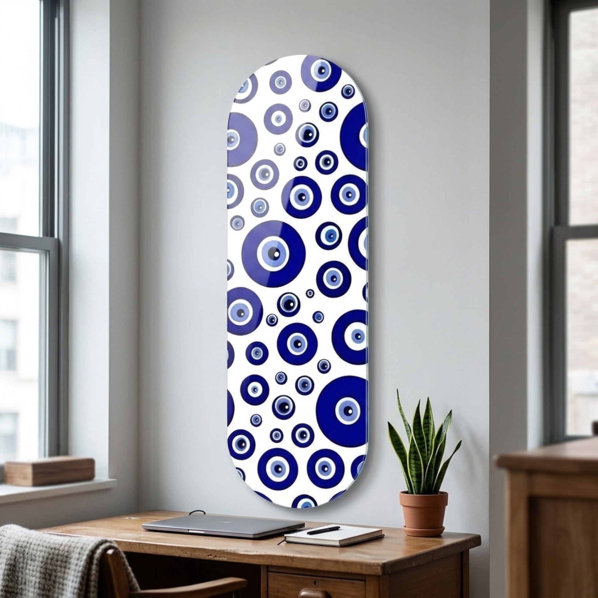 Modern Nazar Boncuğu Desenli Skate Board Cam Tablo