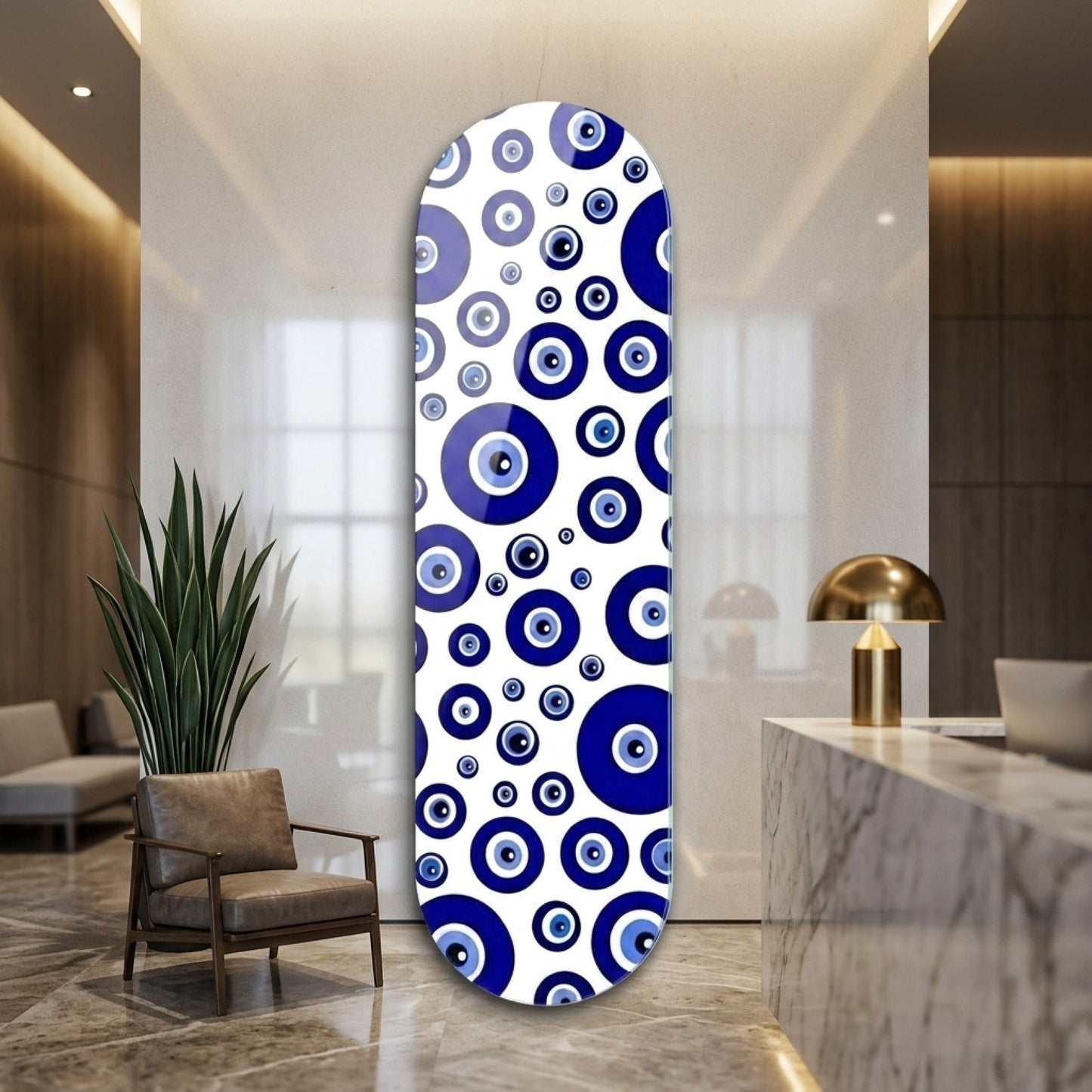 Modern Nazar Boncuğu Desenli Skate Board Cam Tablo