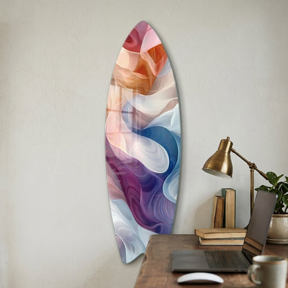 Modern Soyut Renkli Akışkan Dalgalar Sanatı Surf Board Cam Tablo