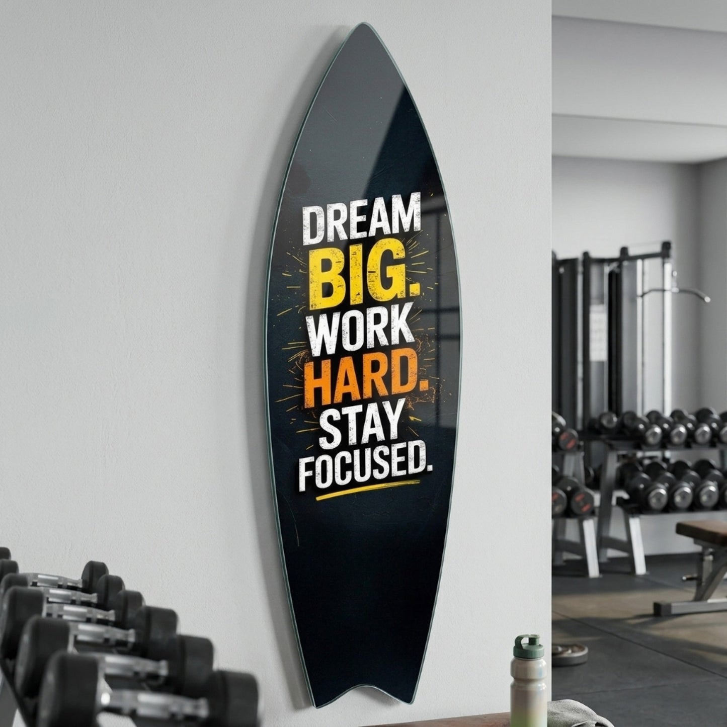 Dream Big Work Hard Motivasyon Yazılı Surf Board Cam Tablo
