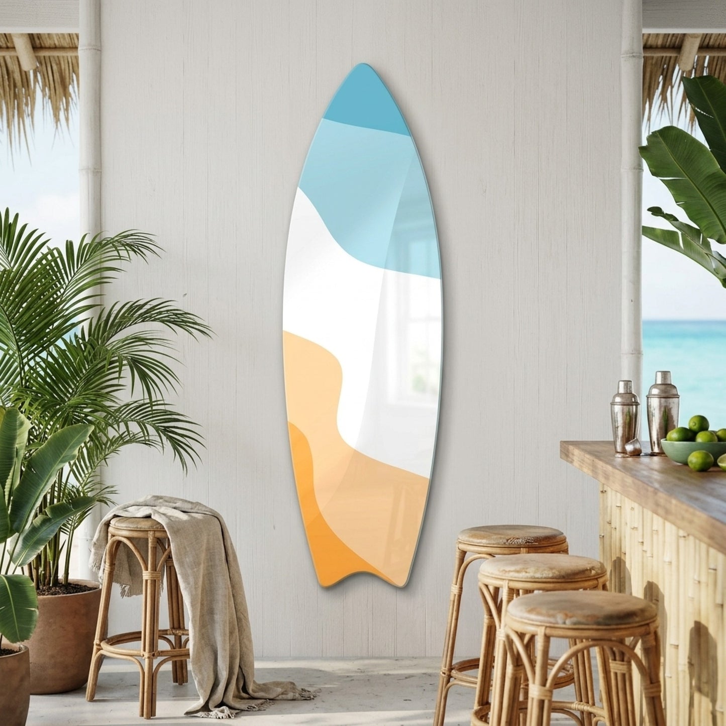 Modern Soyut Sahil Dalga Temalı Duvar Sanatı Surf Board Cam Tablo