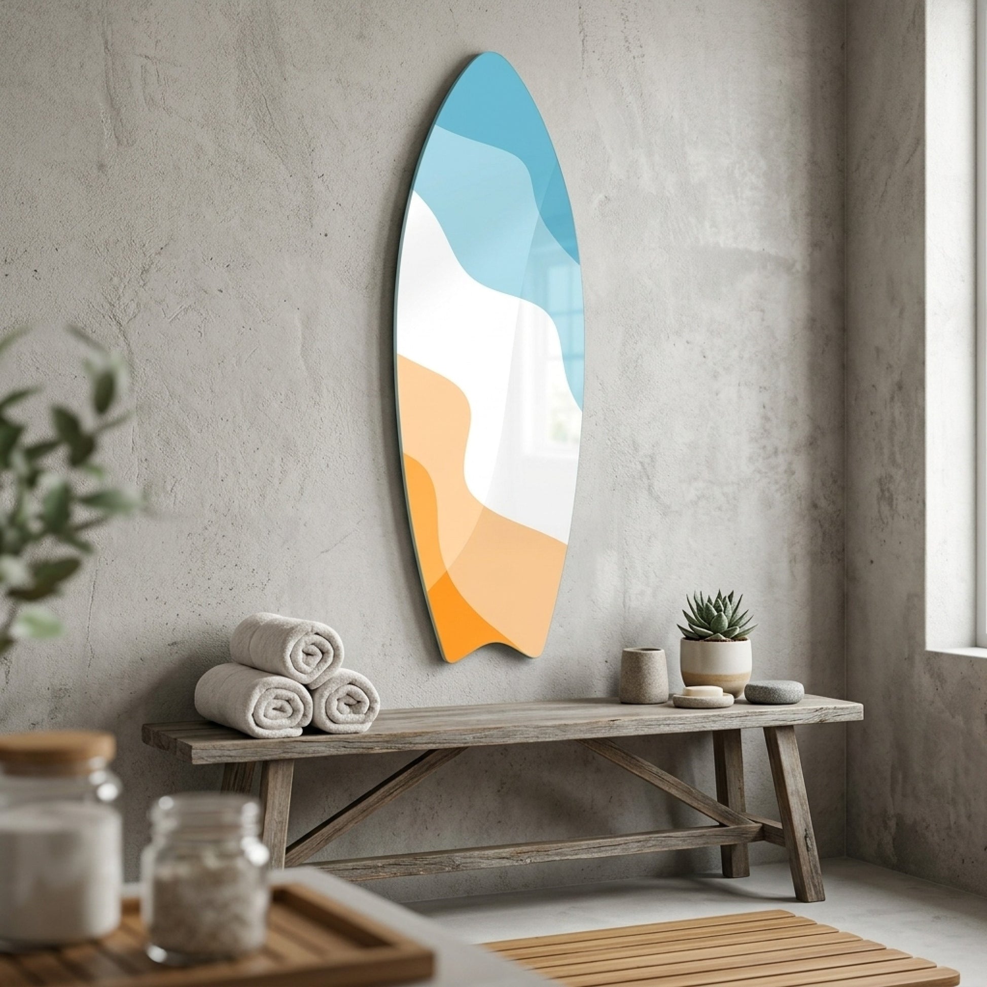 Modern Soyut Sahil Dalga Temalı Duvar Sanatı Surf Board Cam Tablo