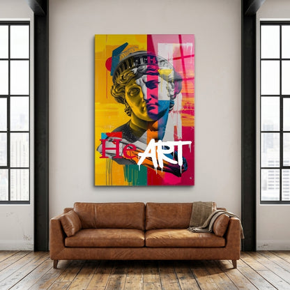 Pop Art Klasik Büst Renkli Grafiti Duvar Sanatı Dikey Cam Tablo