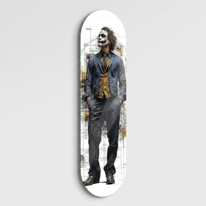 Joker Karakteri ve Teknik Çizim Detaylı Modern Sanat Skate Board Cam Tablo