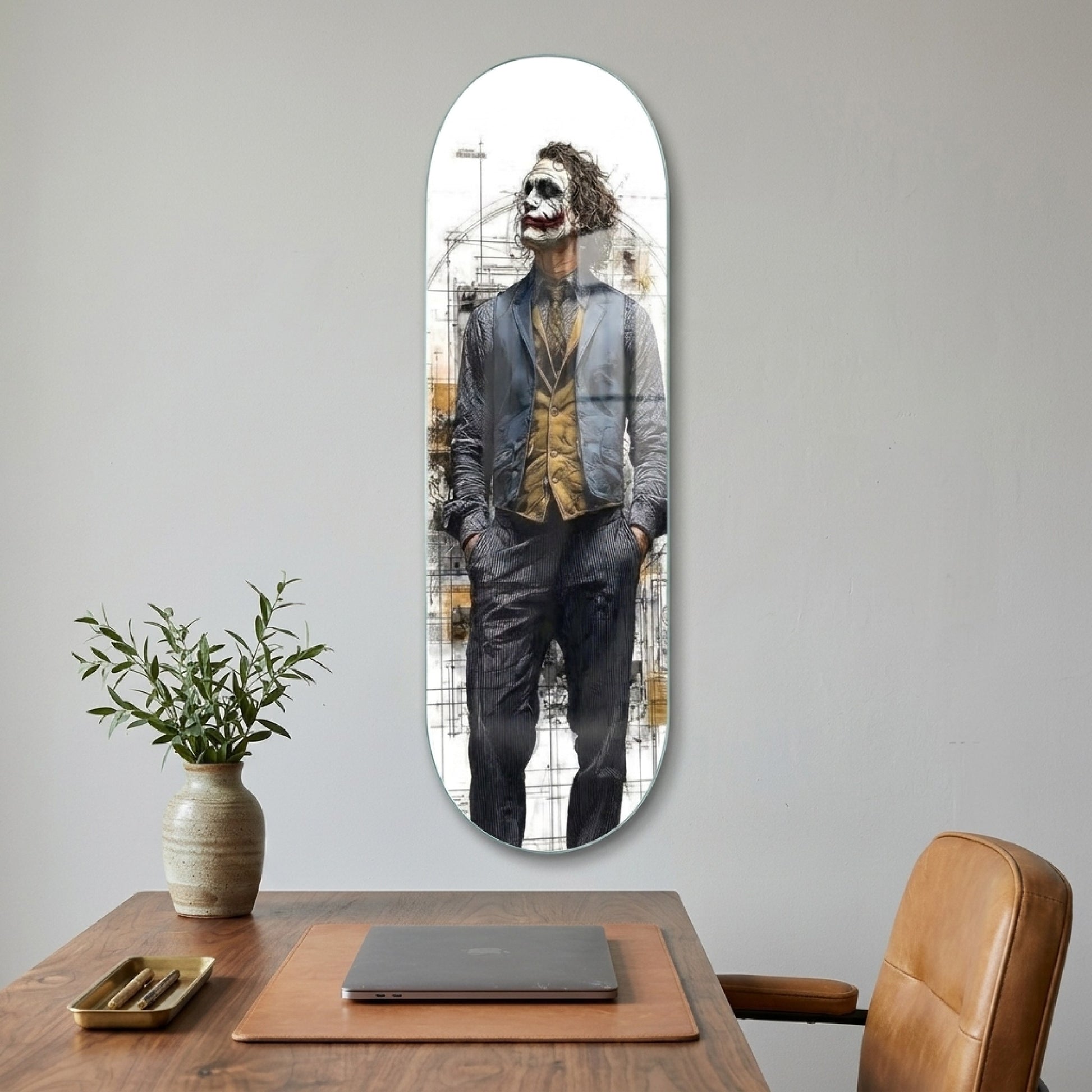 Joker Karakteri ve Teknik Çizim Detaylı Modern Sanat Skate Board Cam Tablo