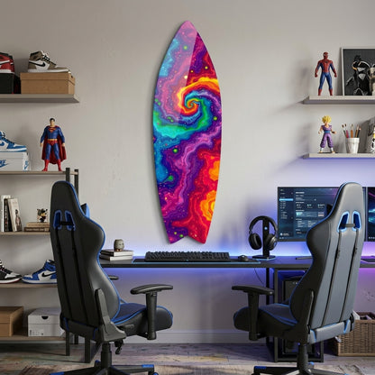 Rengarenk Psychedelic Girdap Soyut Sanat Surf Board Cam Tablo
