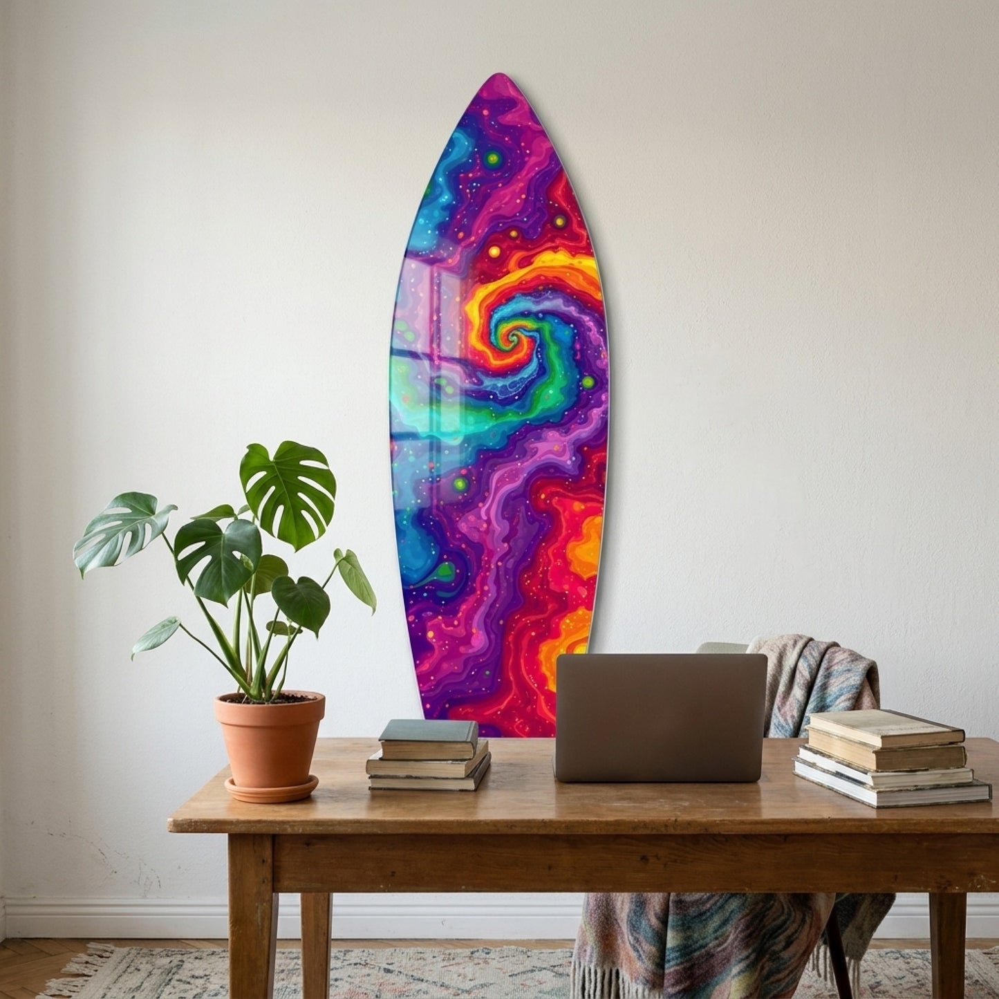 Rengarenk Psychedelic Girdap Soyut Sanat Surf Board Cam Tablo