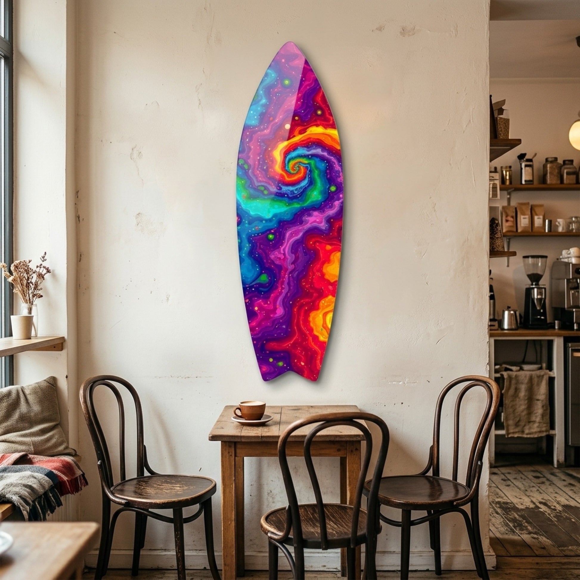 Rengarenk Psychedelic Girdap Soyut Sanat Surf Board Cam Tablo
