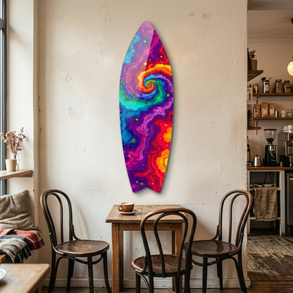 Rengarenk Psychedelic Girdap Soyut Sanat Surf Board Cam Tablo