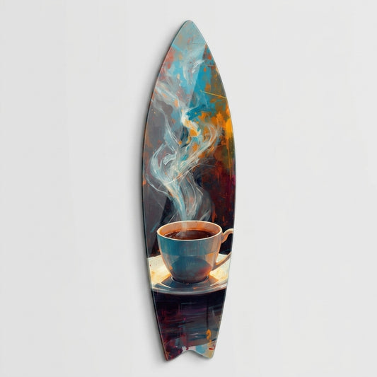 Modern Soyut Ekspresyonist Kahve Fincanı Sanatı Surf Board Cam Tablo