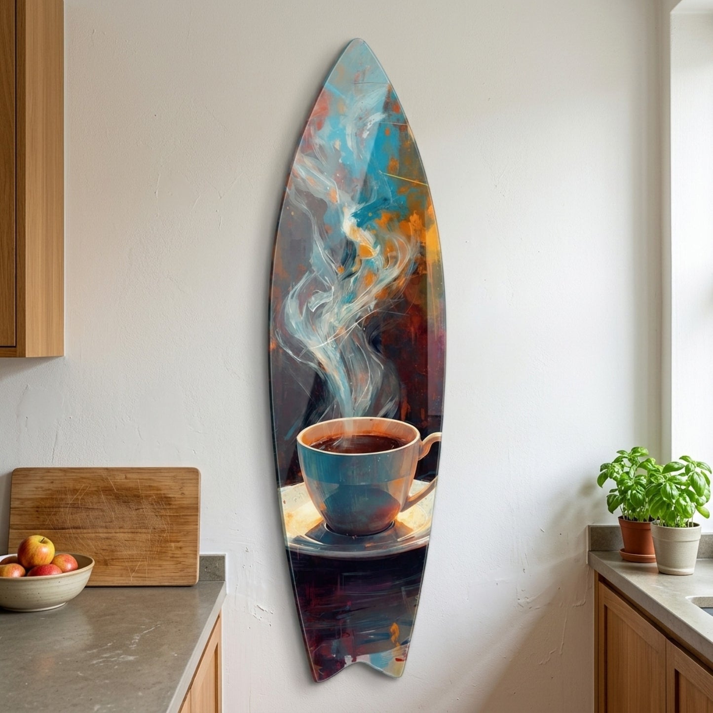 Modern Soyut Ekspresyonist Kahve Fincanı Sanatı Surf Board Cam Tablo