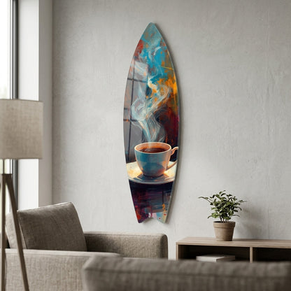Modern Soyut Ekspresyonist Kahve Fincanı Sanatı Surf Board Cam Tablo