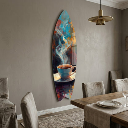 Modern Soyut Ekspresyonist Kahve Fincanı Sanatı Surf Board Cam Tablo