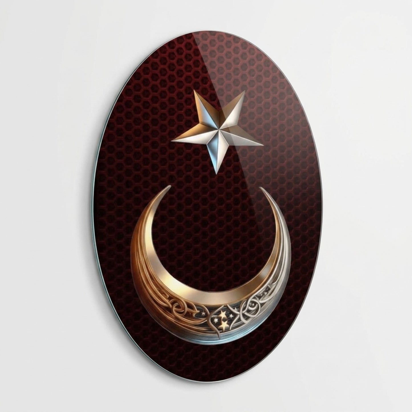Modern Metalik Ay Yıldız Tasarımı Oval Dikey Cam Tablo
