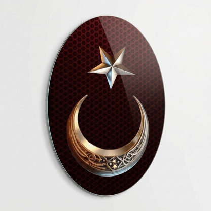 Modern Metalik Ay Yıldız Tasarımı Oval Dikey Cam Tablo