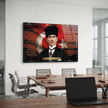 Atatürk İstiklal Marşı Hitabe Portre Yatay Cam Tablo