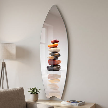 Renkli Doğal Dengeli Taşlar Sanatı Surf Board Cam Tablo