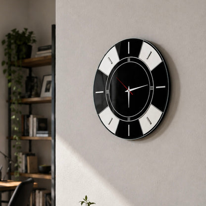 Art Deco Stil Siyah Beyaz Cam Saat