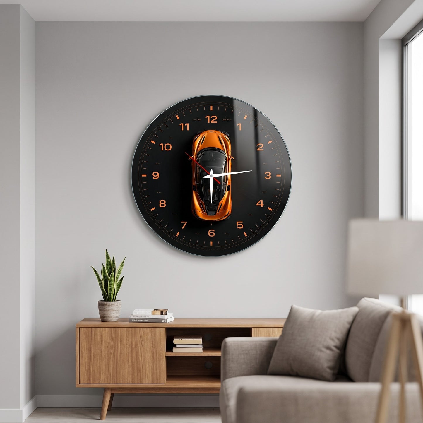 Turuncu Supercar Saat Tasarımı Cam Saat