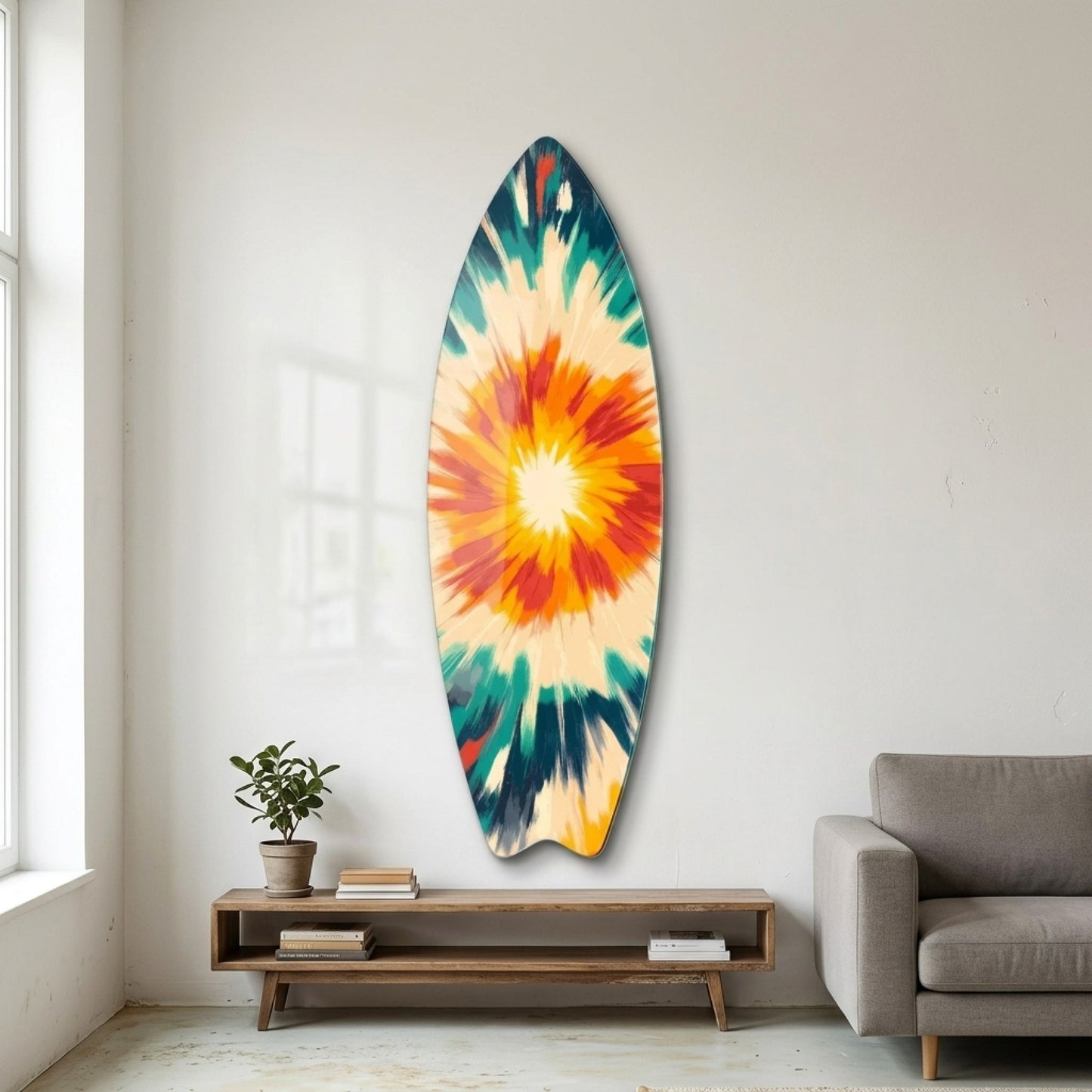 Modern Renkli Tie-Dye Desenli Duvar Dekoru Surf Board Cam Tablo
