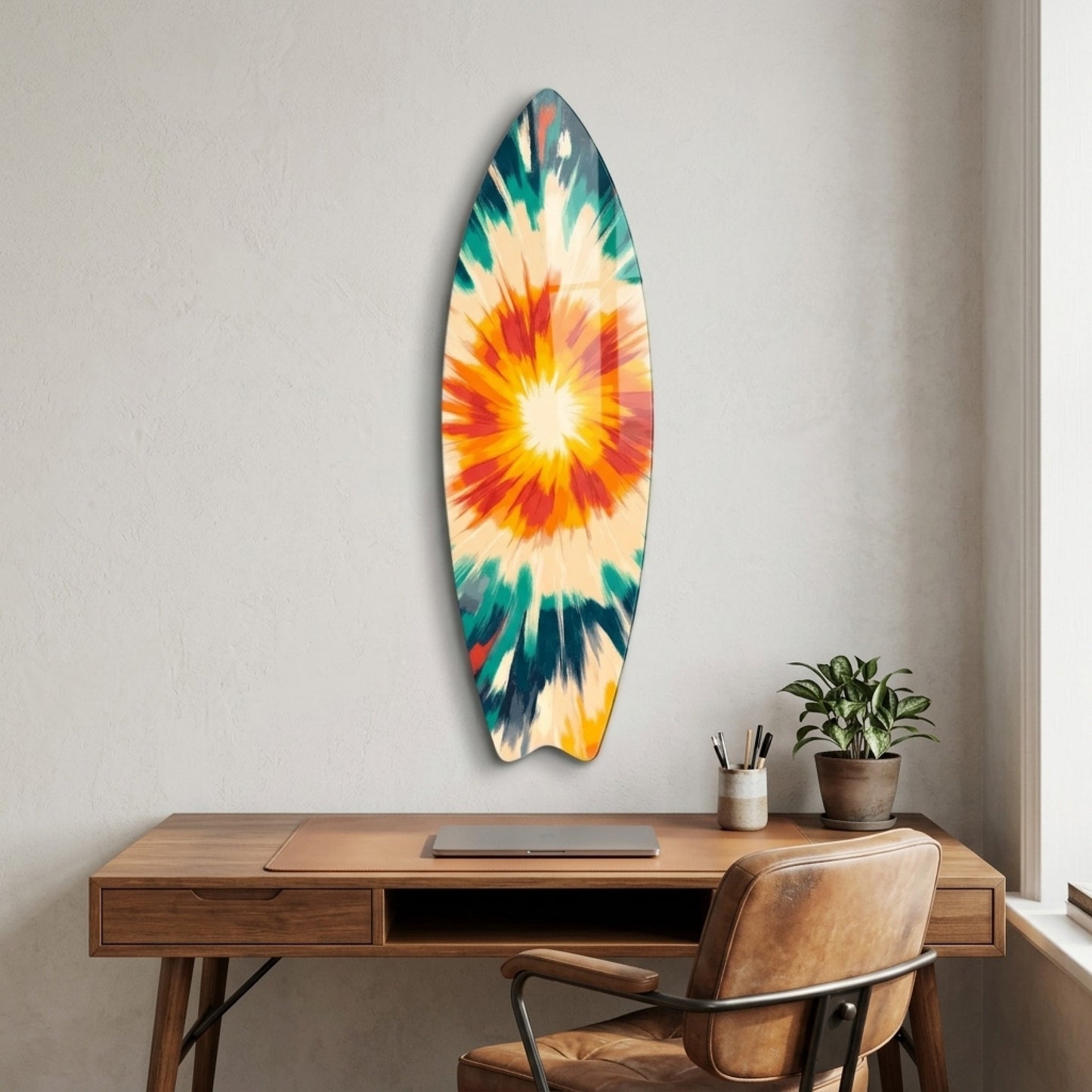 Modern Renkli Tie-Dye Desenli Duvar Dekoru Surf Board Cam Tablo