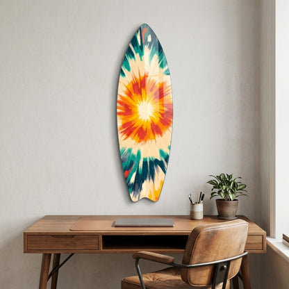 Modern Renkli Tie-Dye Desenli Duvar Dekoru Surf Board Cam Tablo