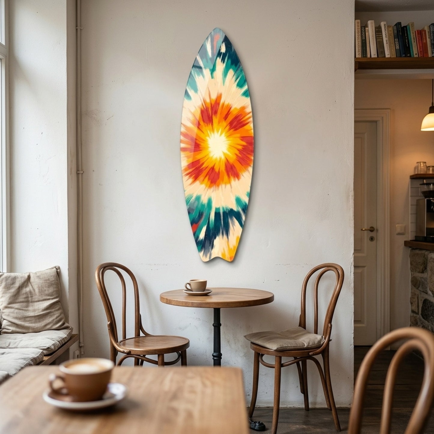 Modern Renkli Tie-Dye Desenli Duvar Dekoru Surf Board Cam Tablo