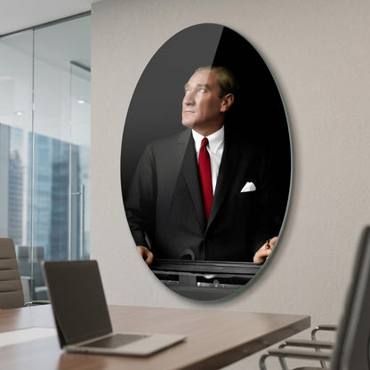 Klasik Atatürk Portresi Cam Tablosu Oval Dikey Cam Tablo