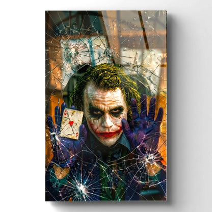 Joker Kırık Cam Kartlı Duvar Dekoru Dikey Cam Tablo
