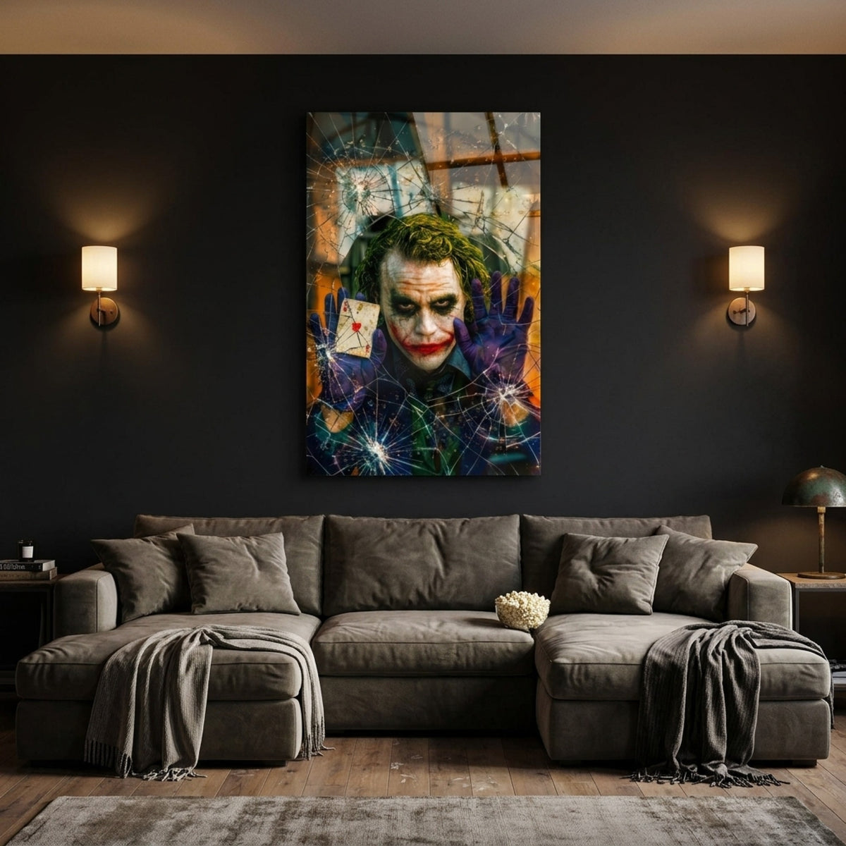 Joker Kırık Cam Kartlı Duvar Dekoru Dikey Cam Tablo