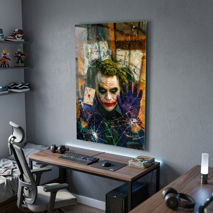 Joker Kırık Cam Kartlı Duvar Dekoru Dikey Cam Tablo