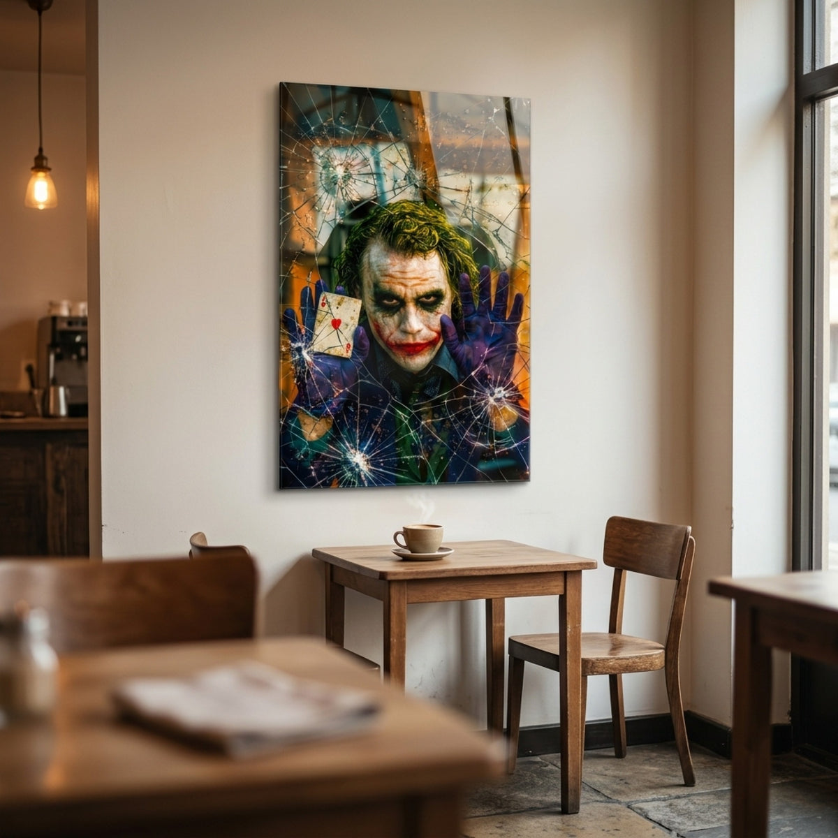 Joker Kırık Cam Kartlı Duvar Dekoru Dikey Cam Tablo