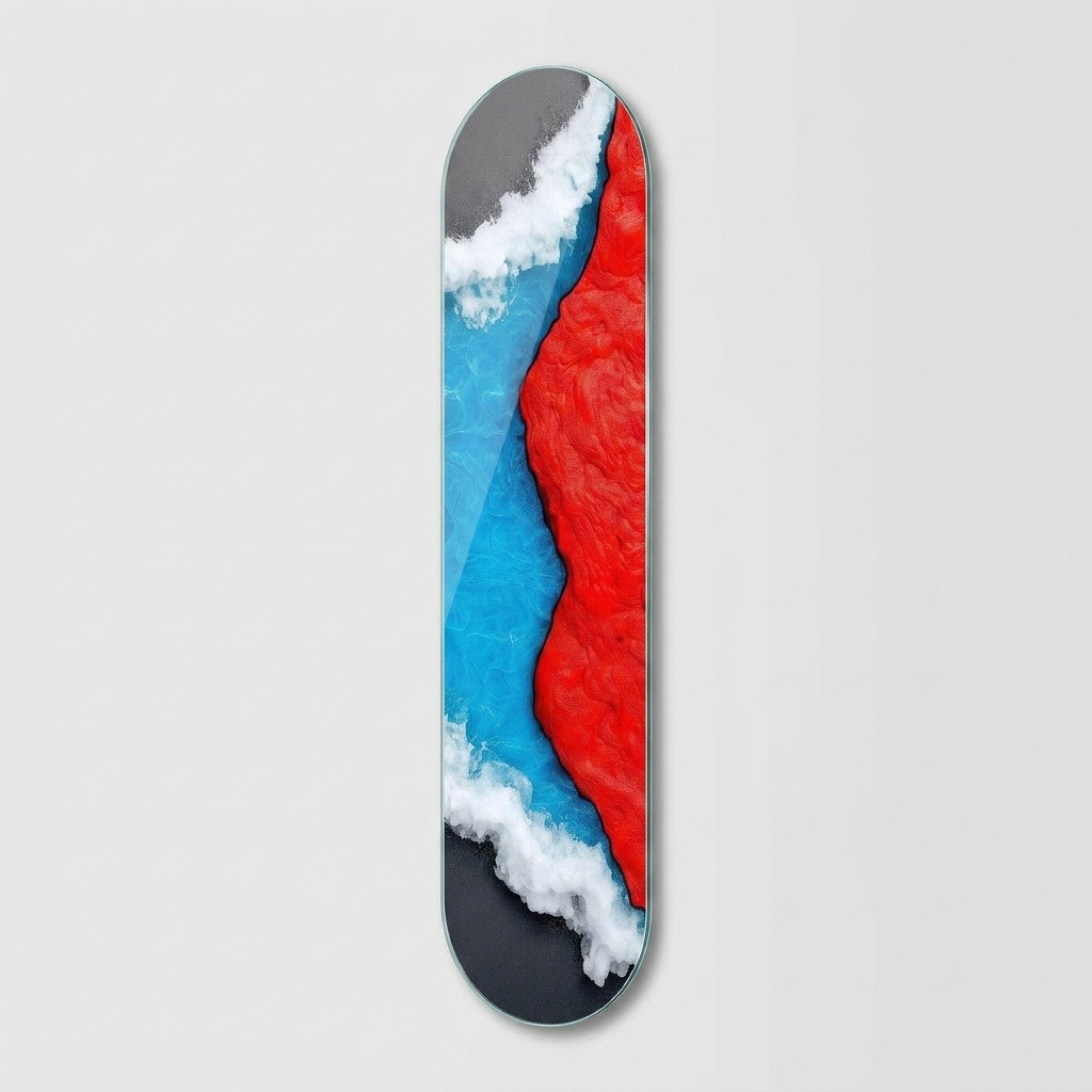 Modern Soyut Mavi Deniz Kırmızı Lav Skate Board Cam Tablo