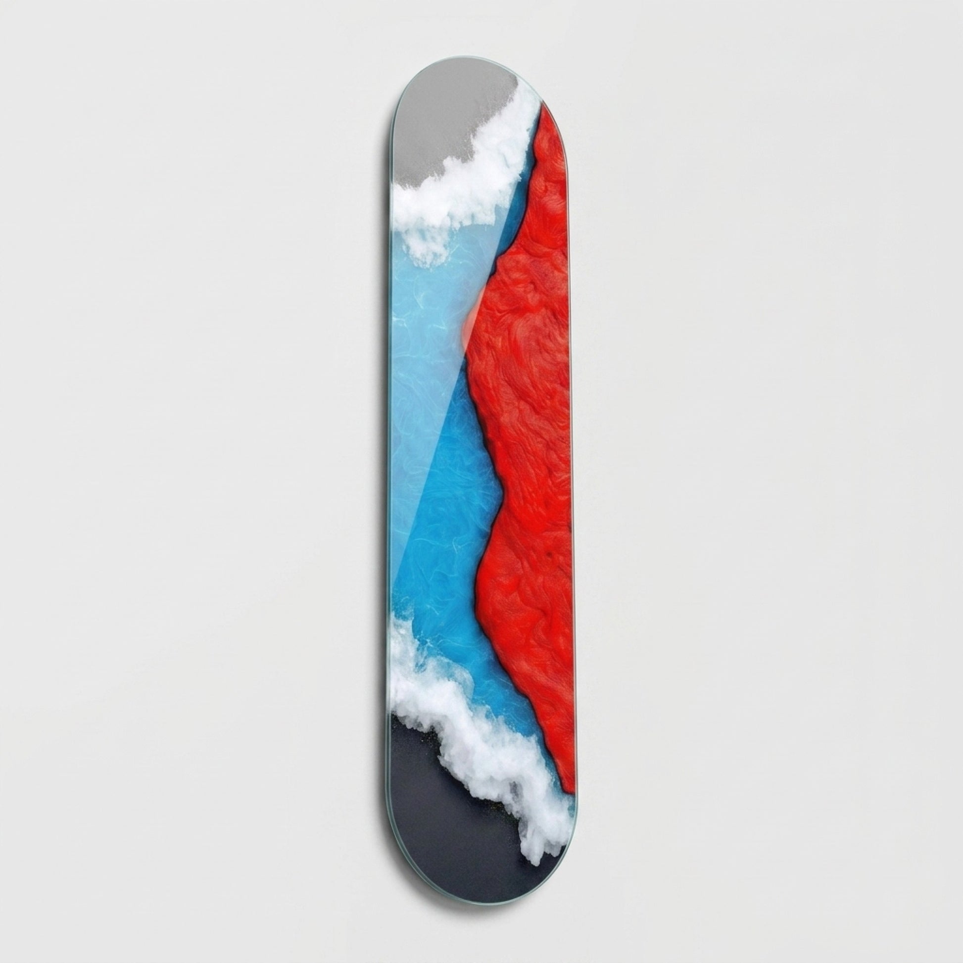 Modern Soyut Mavi Deniz Kırmızı Lav Skate Board Cam Tablo