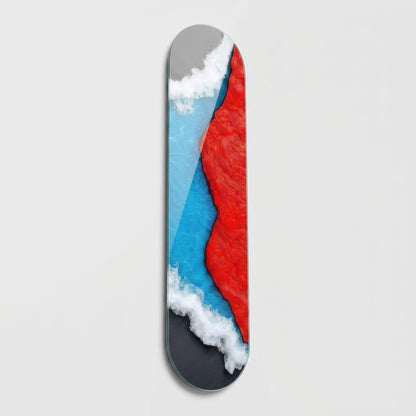Modern Soyut Mavi Deniz Kırmızı Lav Skate Board Cam Tablo