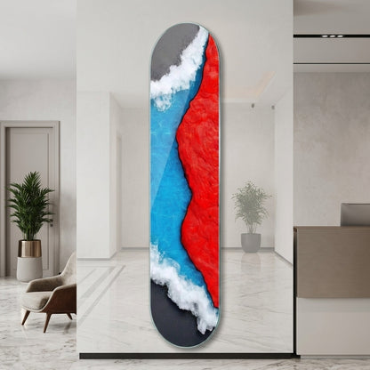 Modern Soyut Mavi Deniz Kırmızı Lav Skate Board Cam Tablo