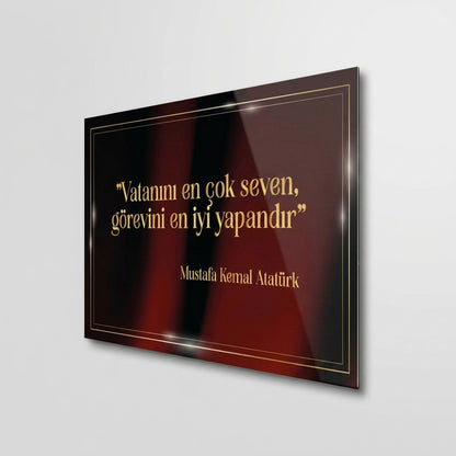 Vatanını En Çok Seven Atatürk Sözü Yatay Cam Tablo