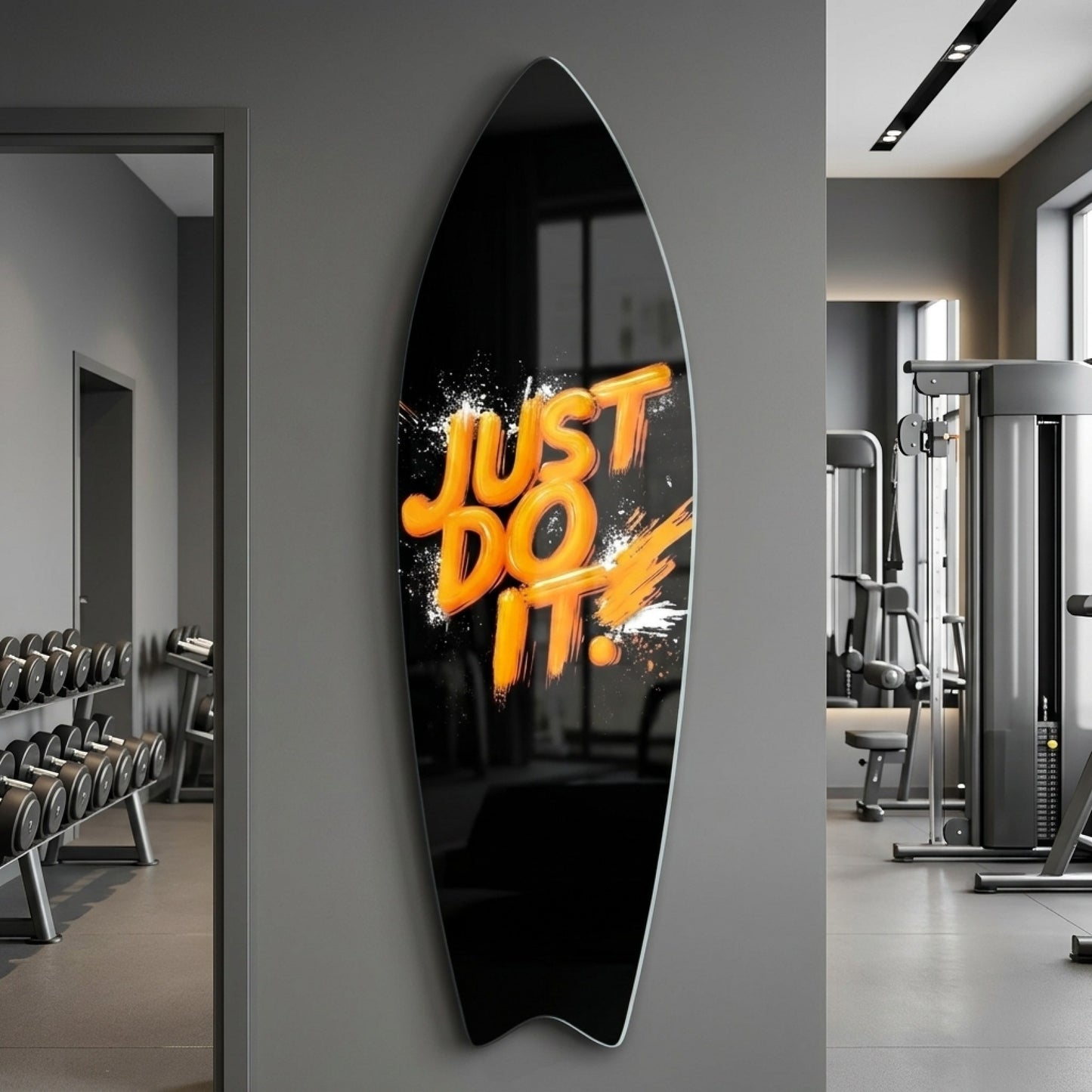 Just Do It Turuncu Boya Efektli Surf Board Cam Tablo